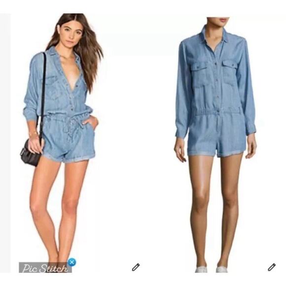 Rails Johnny Indigo Chambray Blue Romper XS Long Sleeve Tencel Linen - Picture 10 of 16